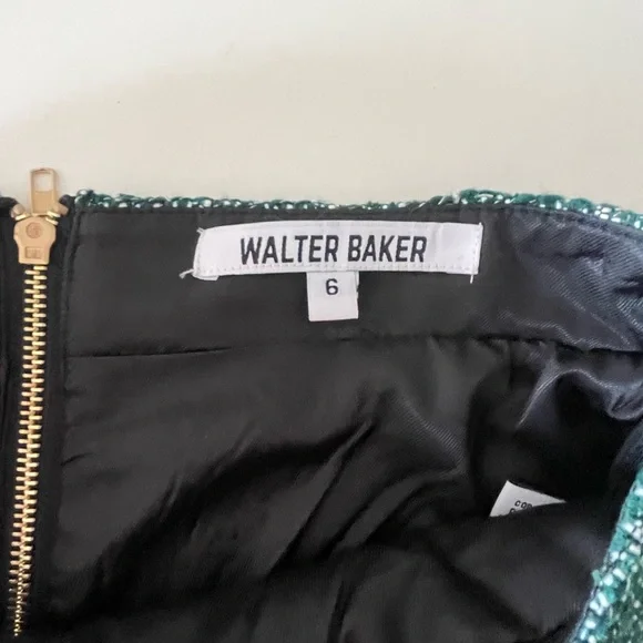 Walter Baker Green Tweed Mini Skirt w/ Gold Buttons - Size 6 - Picture 11 of 11